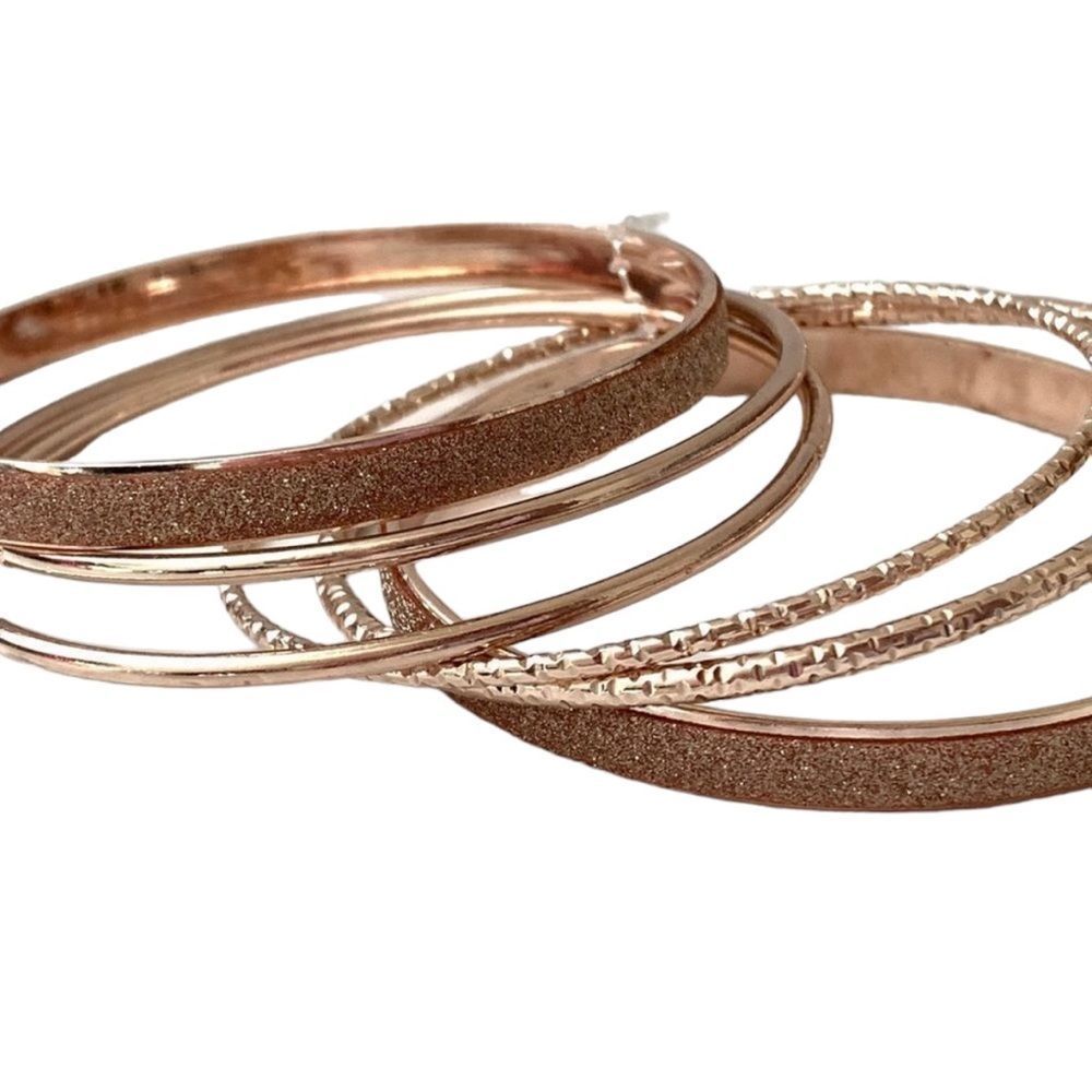 Set of 6 Rose Gold Bangle Bracelets